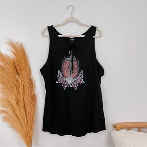 Torrid Black Anchor Tie Front Tank Top • Plus Size 3X